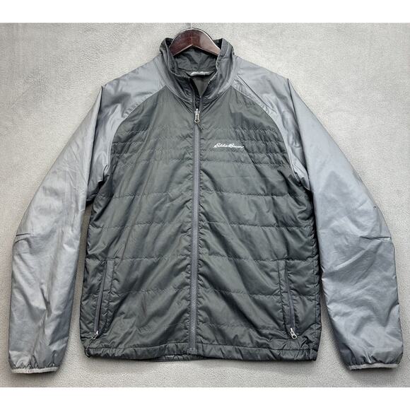 Eddie Bauer Puffer Jacket Mens Size Medium Gray Quilted Full Zip Outdoors - Picture 1 of 12